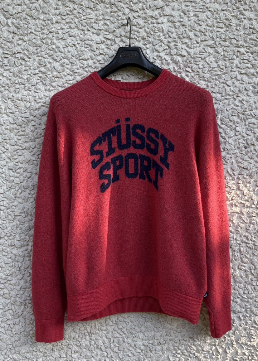 STUSSY Arch Logo Knit Sweater (Thick) SIZE: L Nylon RED