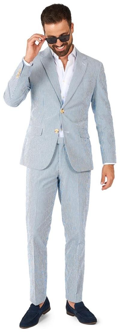 Opposuits Daily Seersucker Men’s Suit Blue White Slim Fit Jacket Pants