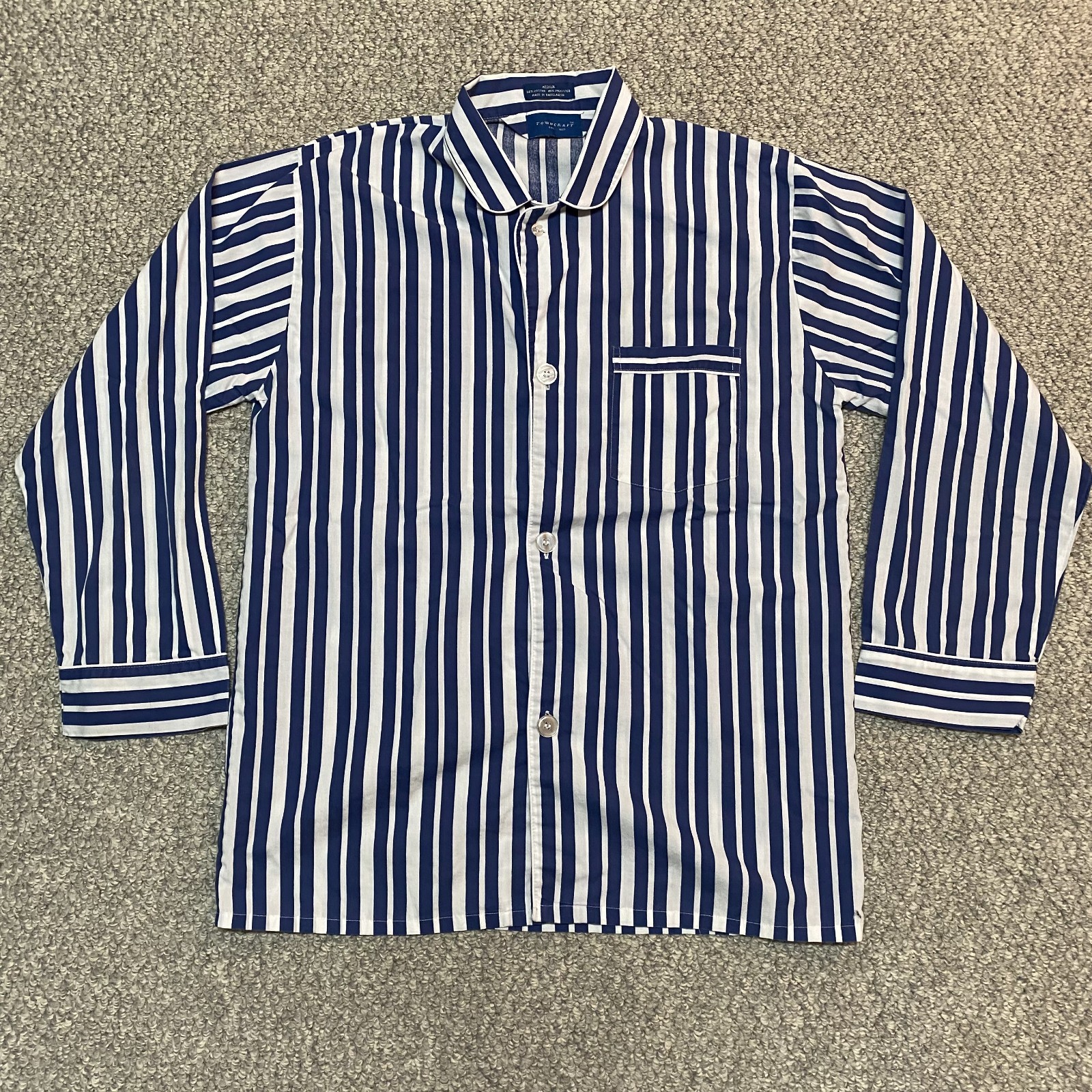 Vintage 90s Towncraft Men\'s Button Front Shirt Medium Blue Striped Sleepwear