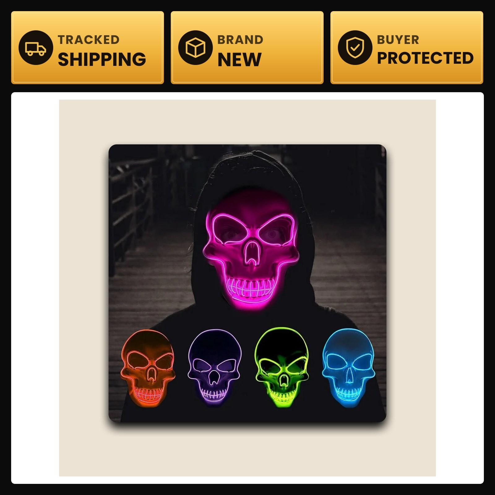 LED Luminous Skull Mask Full Face Halloween Party Cosplay