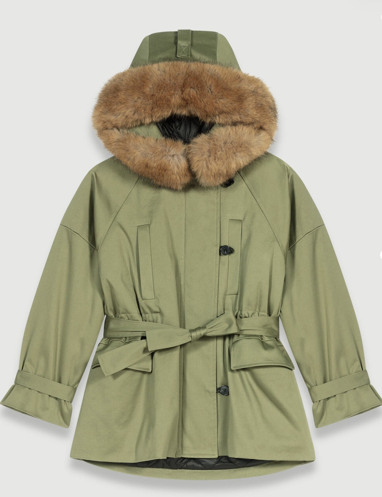 Maje Hooded Parka Olive Green size S US women 