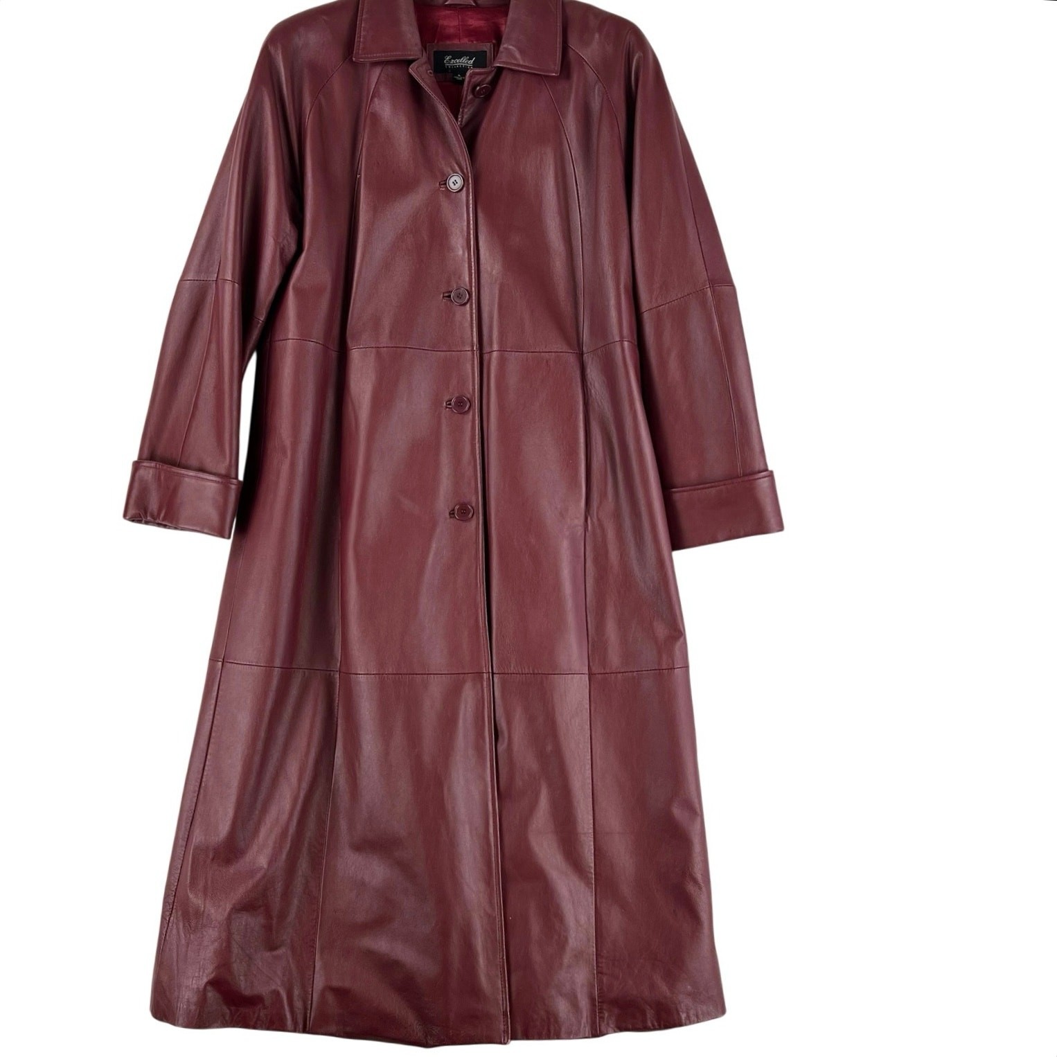 Excelled Collection WMNS Leather Trench Coat Red Retro Maxi Longline 80’s SZ L