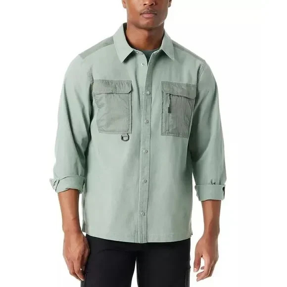 BASS OUTDOOR Lily Pad Green Shirt Jacket Cotton Relaxed Fit Workers Stretch L