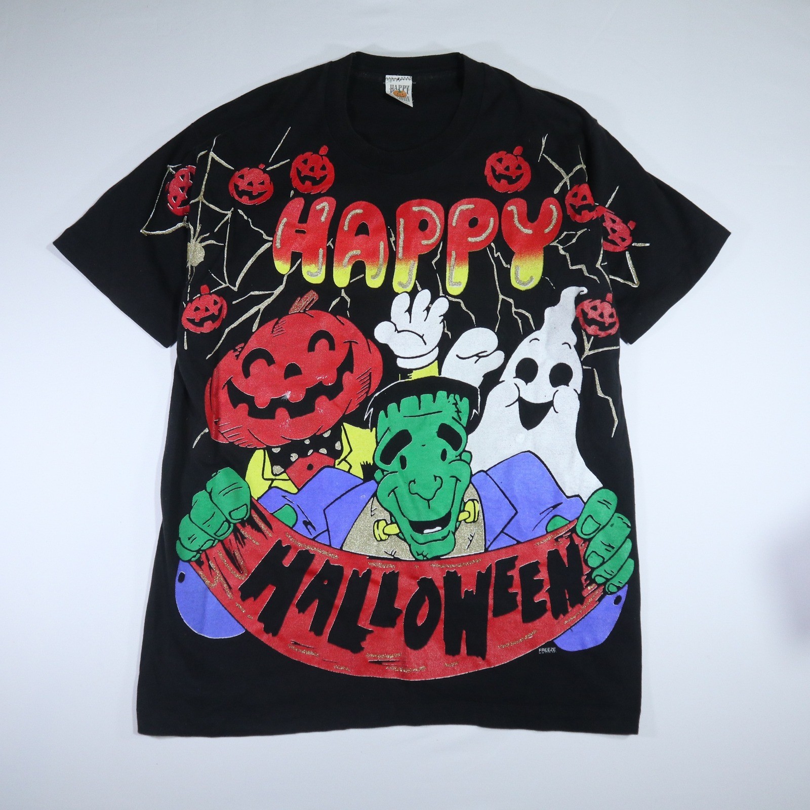Freeze Happy Halloween T-Shirt Mens Large Black Good Vintage 90s Single Stitch