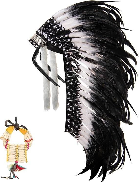 Large Native Indian Headdress - Feather Black and White