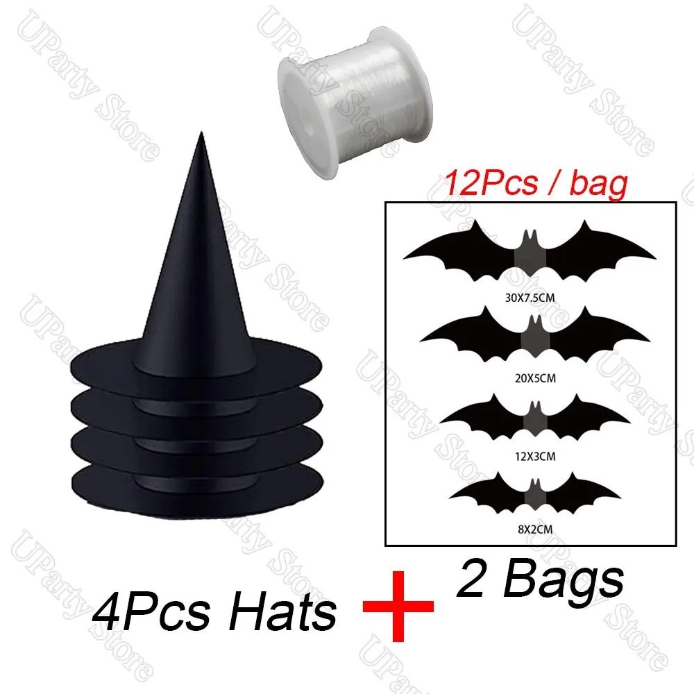 6/12Pcs Halloween Black Witches Hats with Rope Hanging Wizard Hats Bulk for Home