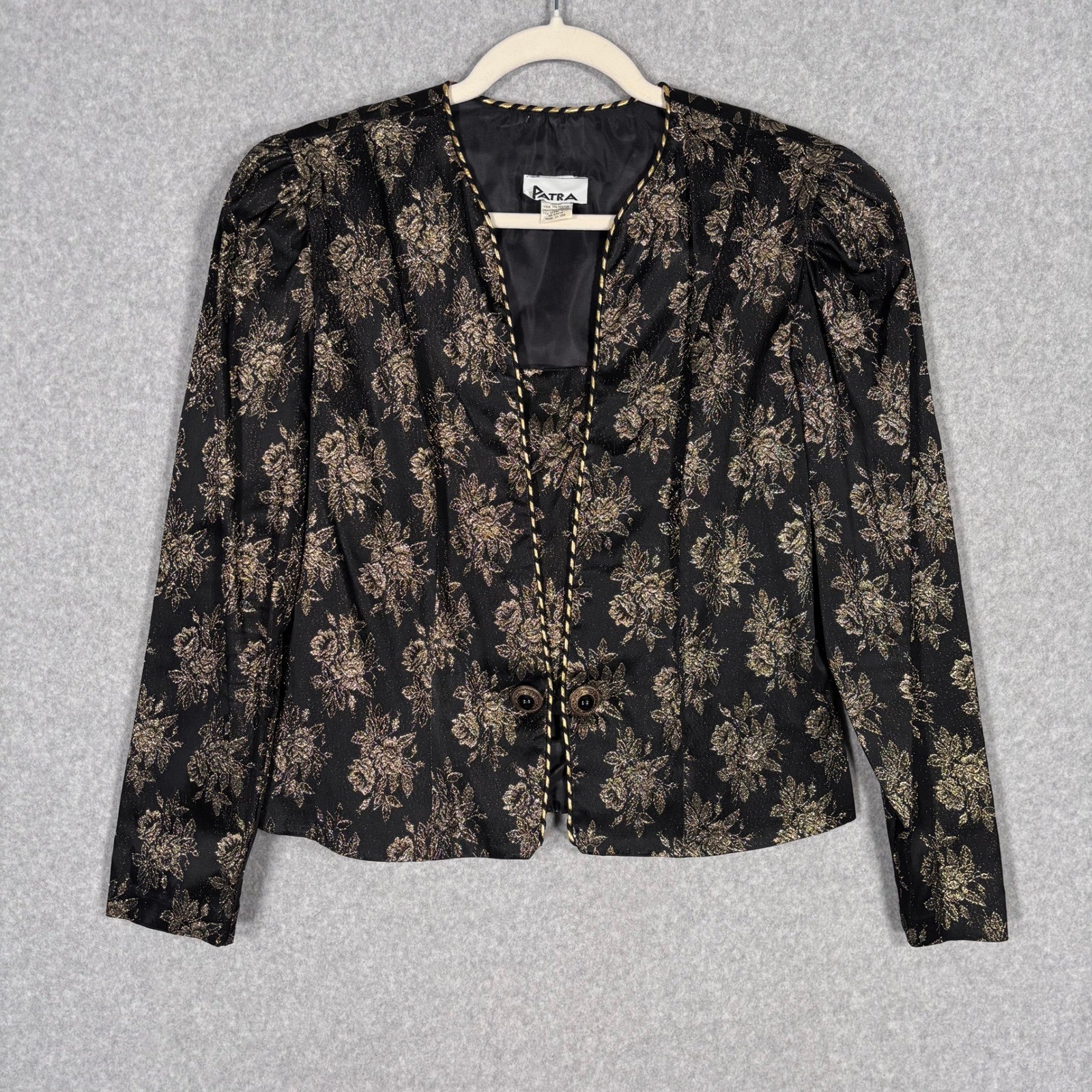 Vintage Patra Brocade Jacket Blazer Sz 12 Gold Puff Sleeve Party Cocktail Event