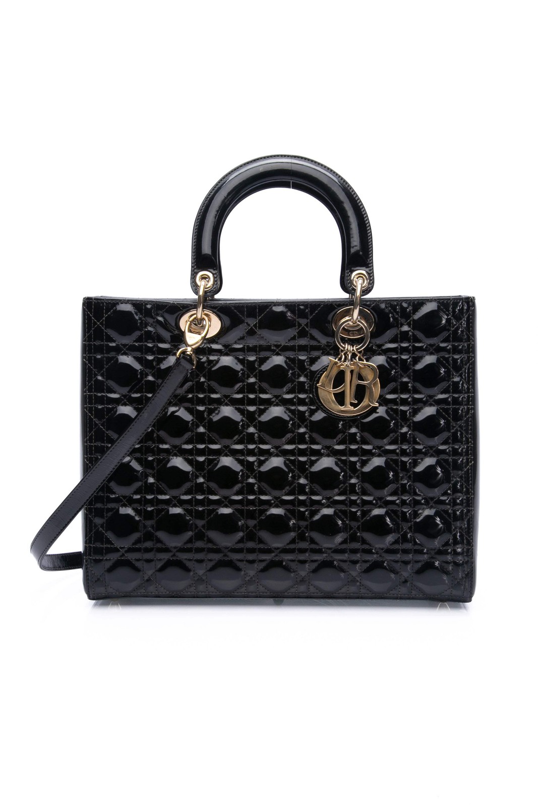 DIOR Black Patent Cannage Large Lady Dior