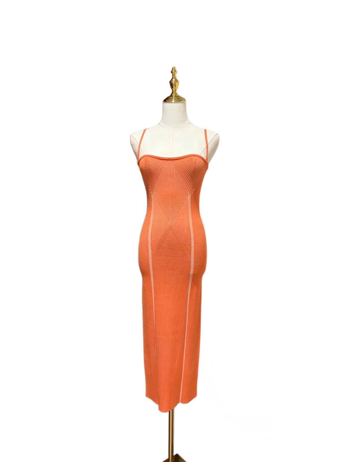 Fleur du Mal Ribbed Knit Tube Midi Dress Coral Orange Contrast Piping Size M