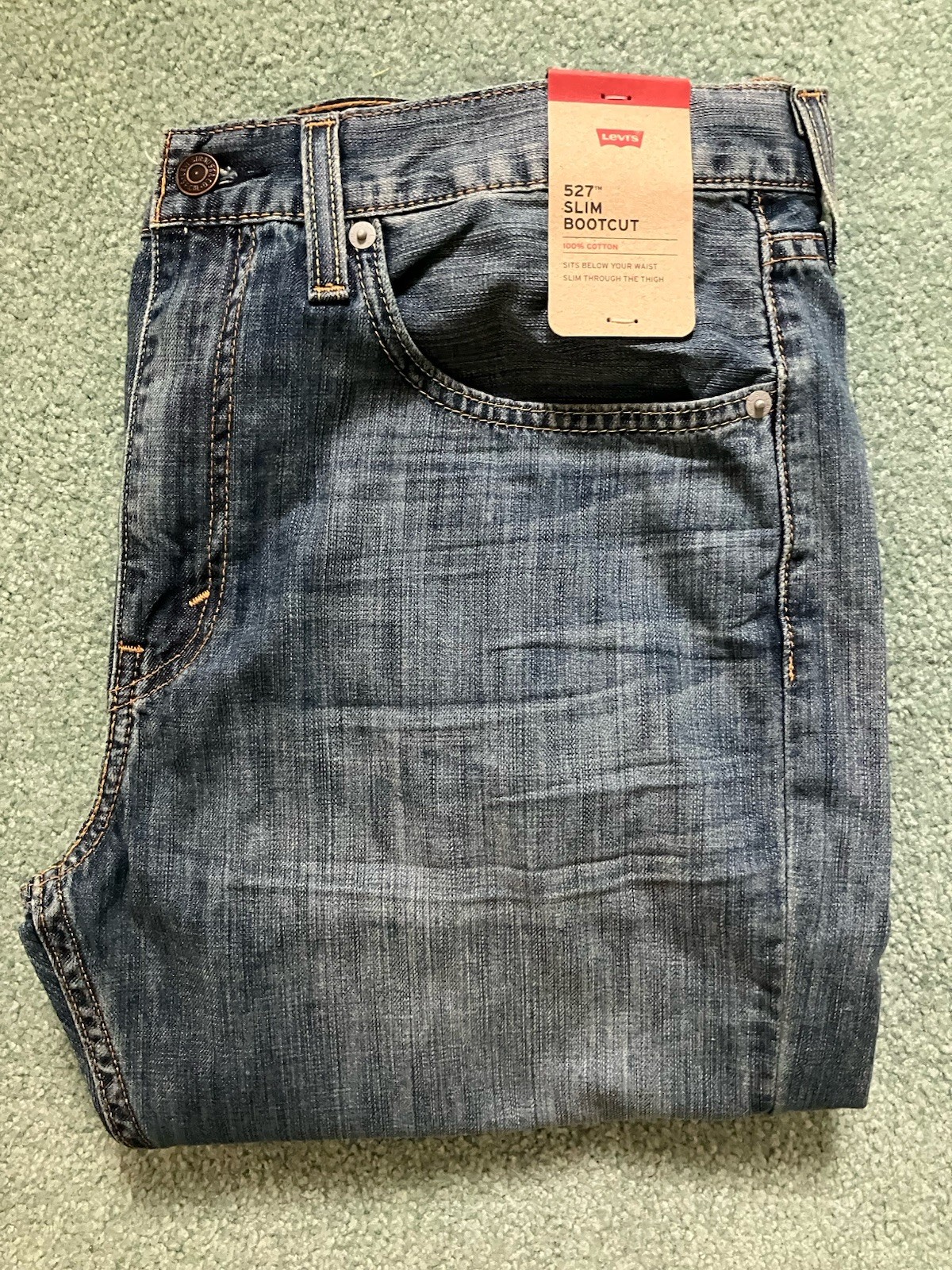 NWT Men’s Levis 527 Slim Bootcut Medium Chipped/Washed Blue Jeans Size 34”x32”