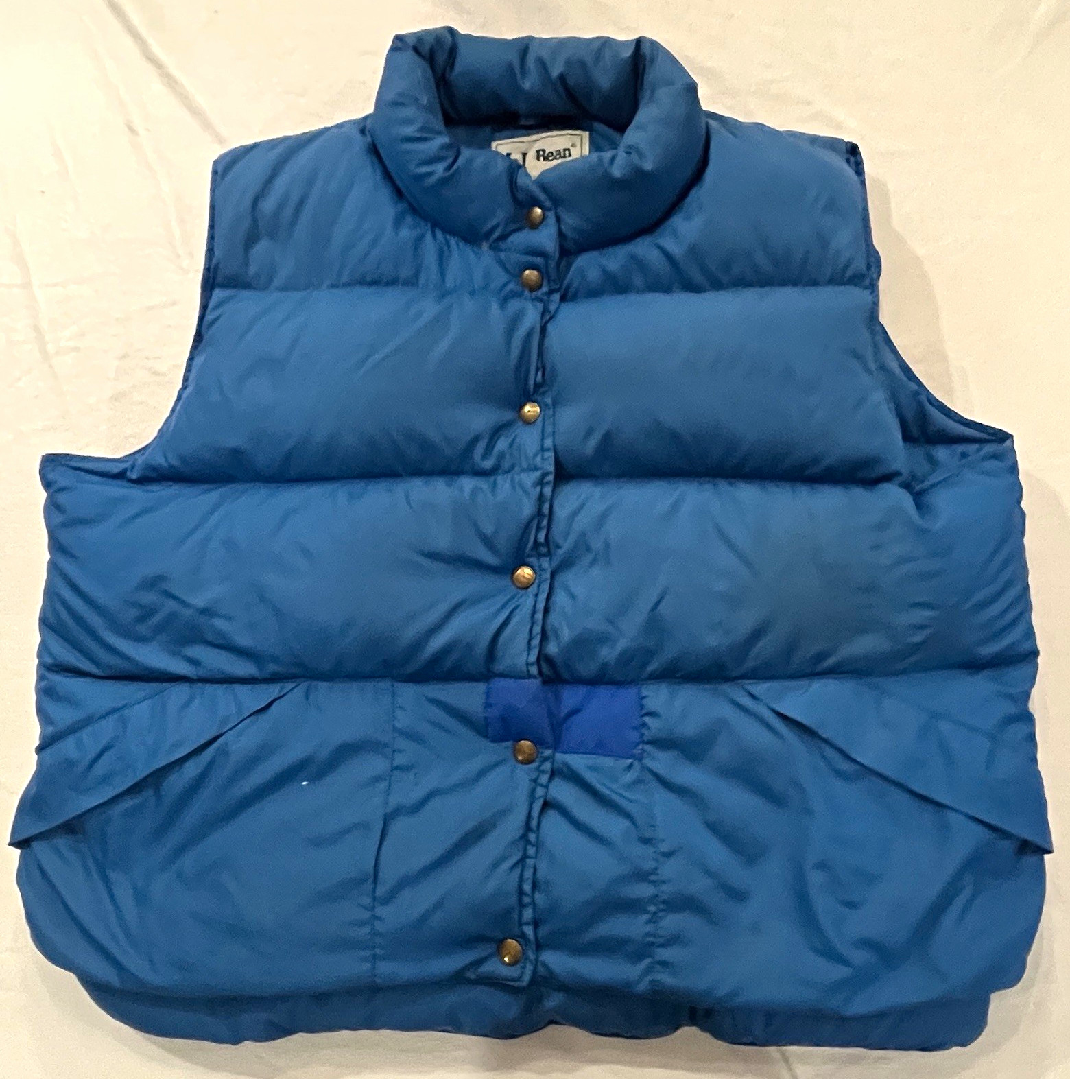 Vintage L.L. Bean Goose Down Puffer Vest Women\'s XL Regular Blue Snap Front 90s