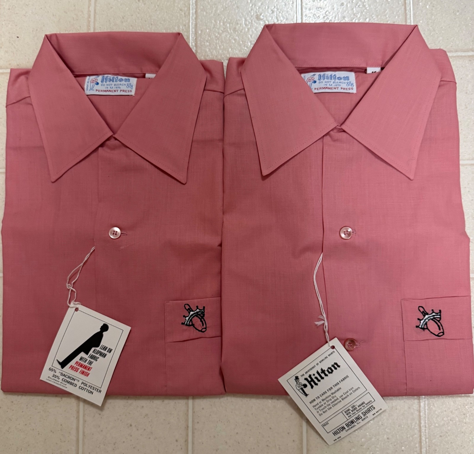 True Vintage 1960s Hilton Single Pocket Bowling Shirts Size Medium Deadstock