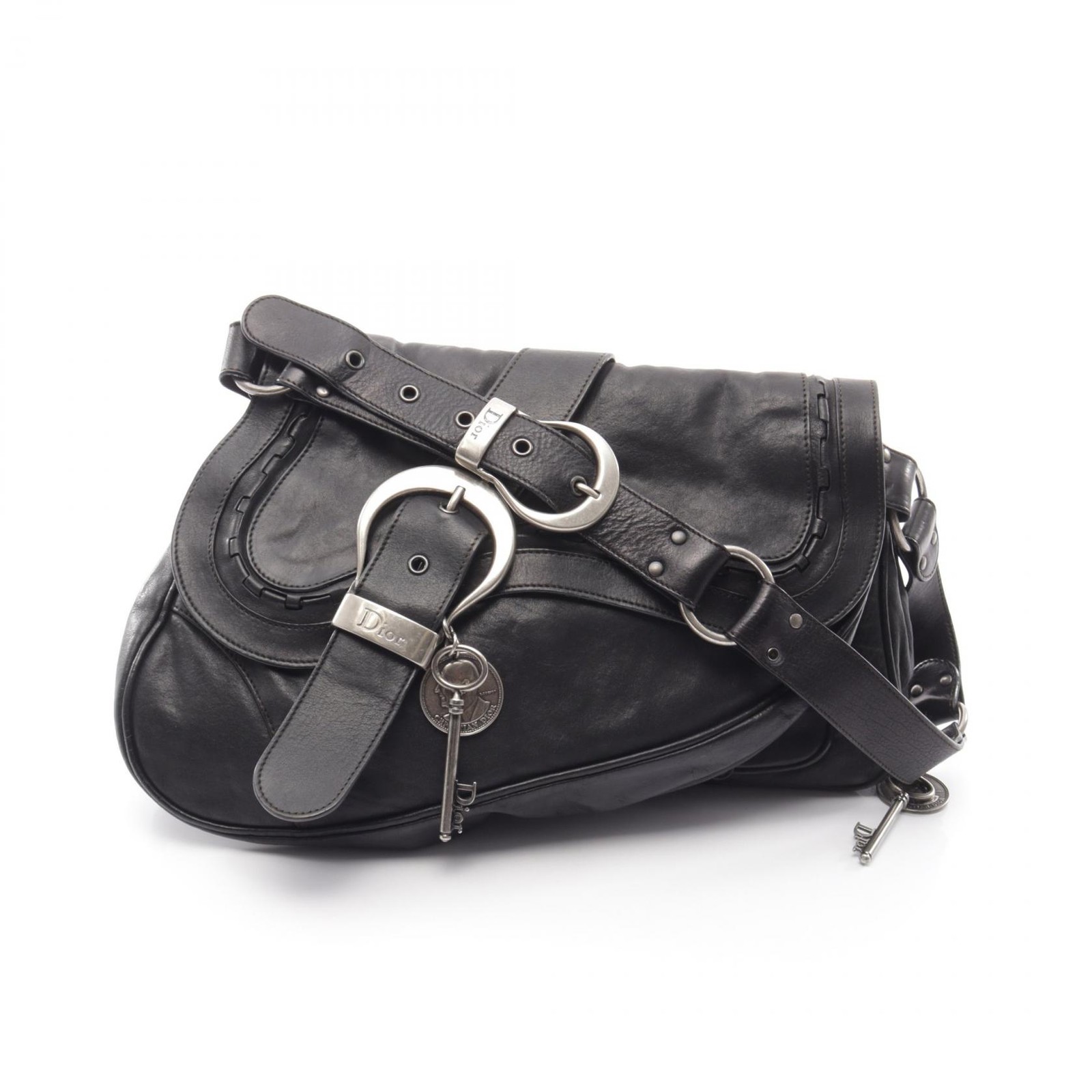 Christian Dior Gaucho saddle Shoulder hand Bag leather Black Used Women