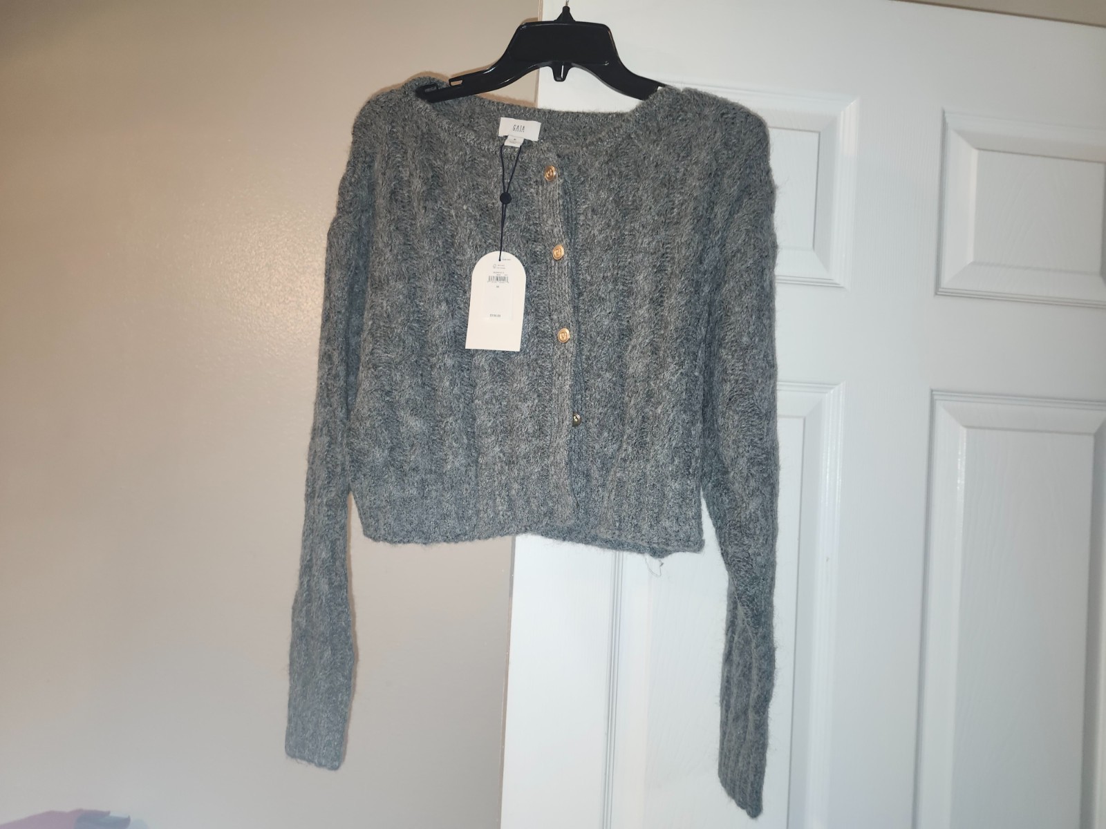 GAIA x Gap Grey Cable-Knit Mock Neck Cropped Sweater Women\'s M