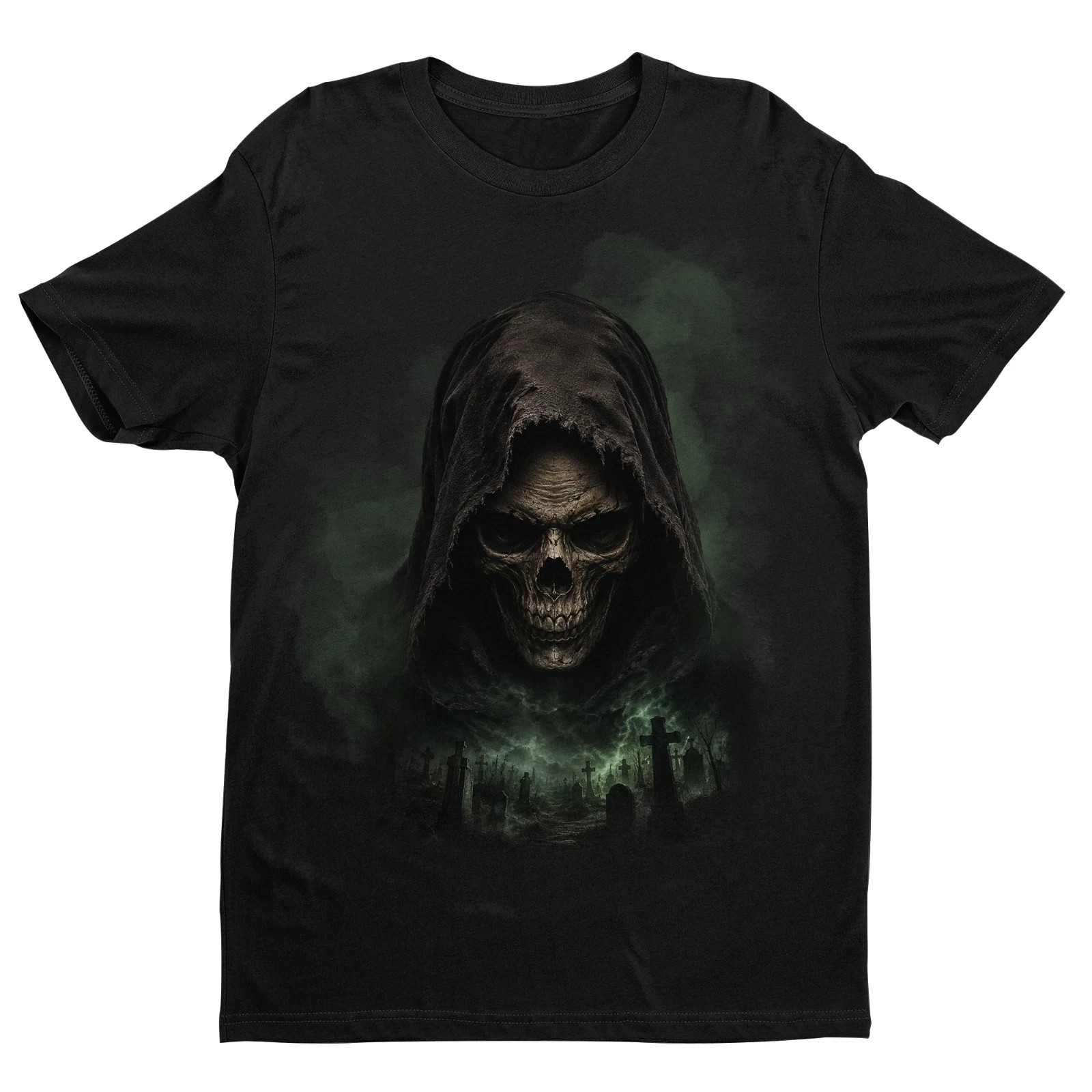 Gothic Grim Reaper T-Shirt Graveyard Skeleton Graphic Tee Dark Horror Men