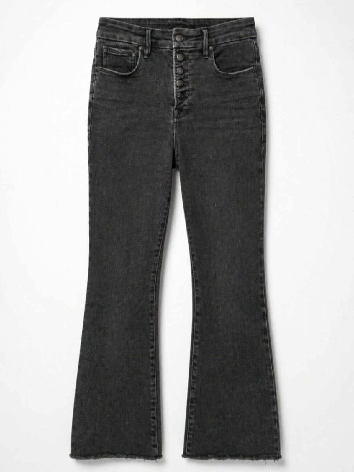Good American Black Flare Button-Fly Jeans - 2