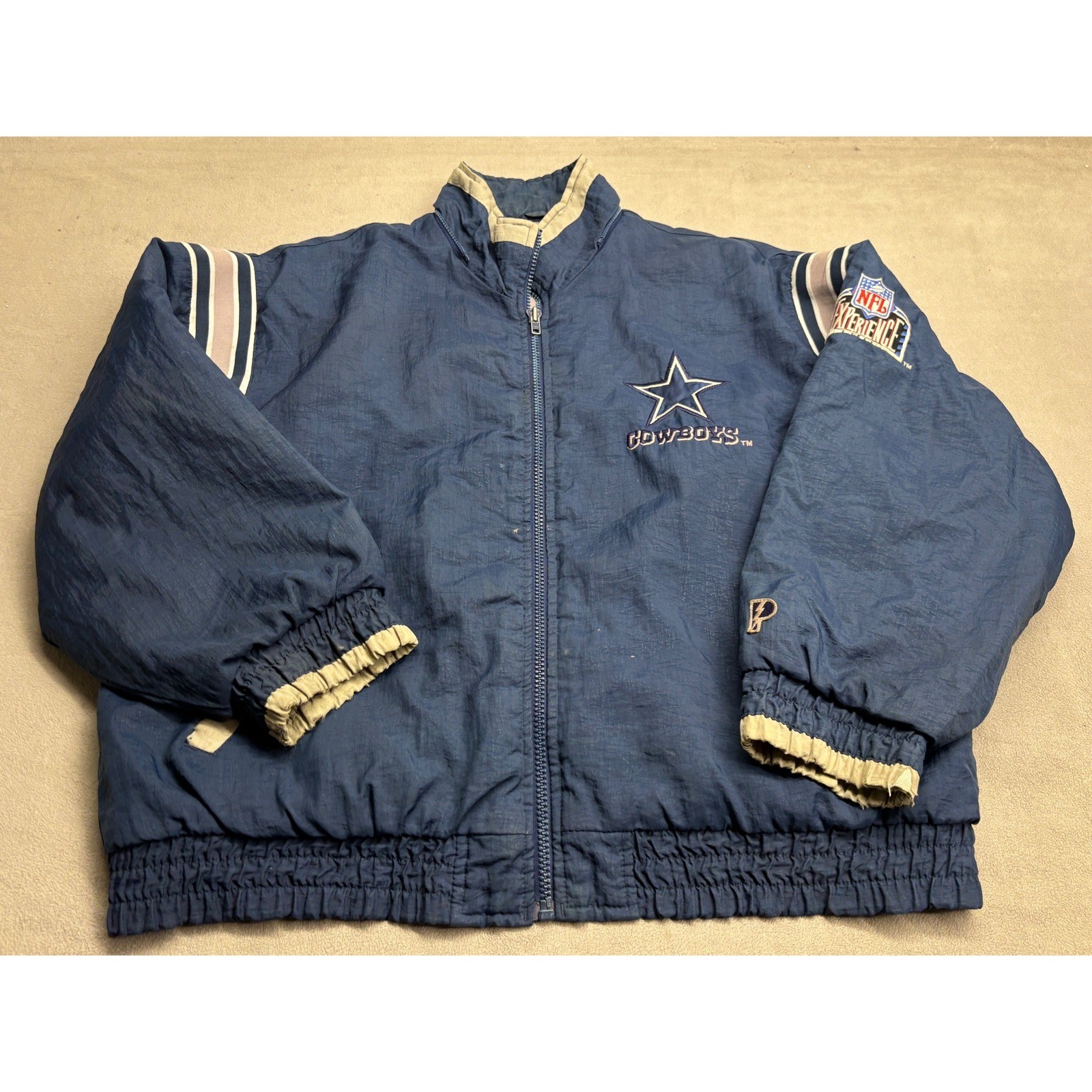 Vintage Pro Player Dallas Cowboys NFL Experience Jacket Navy Blue XL 90s Puffer