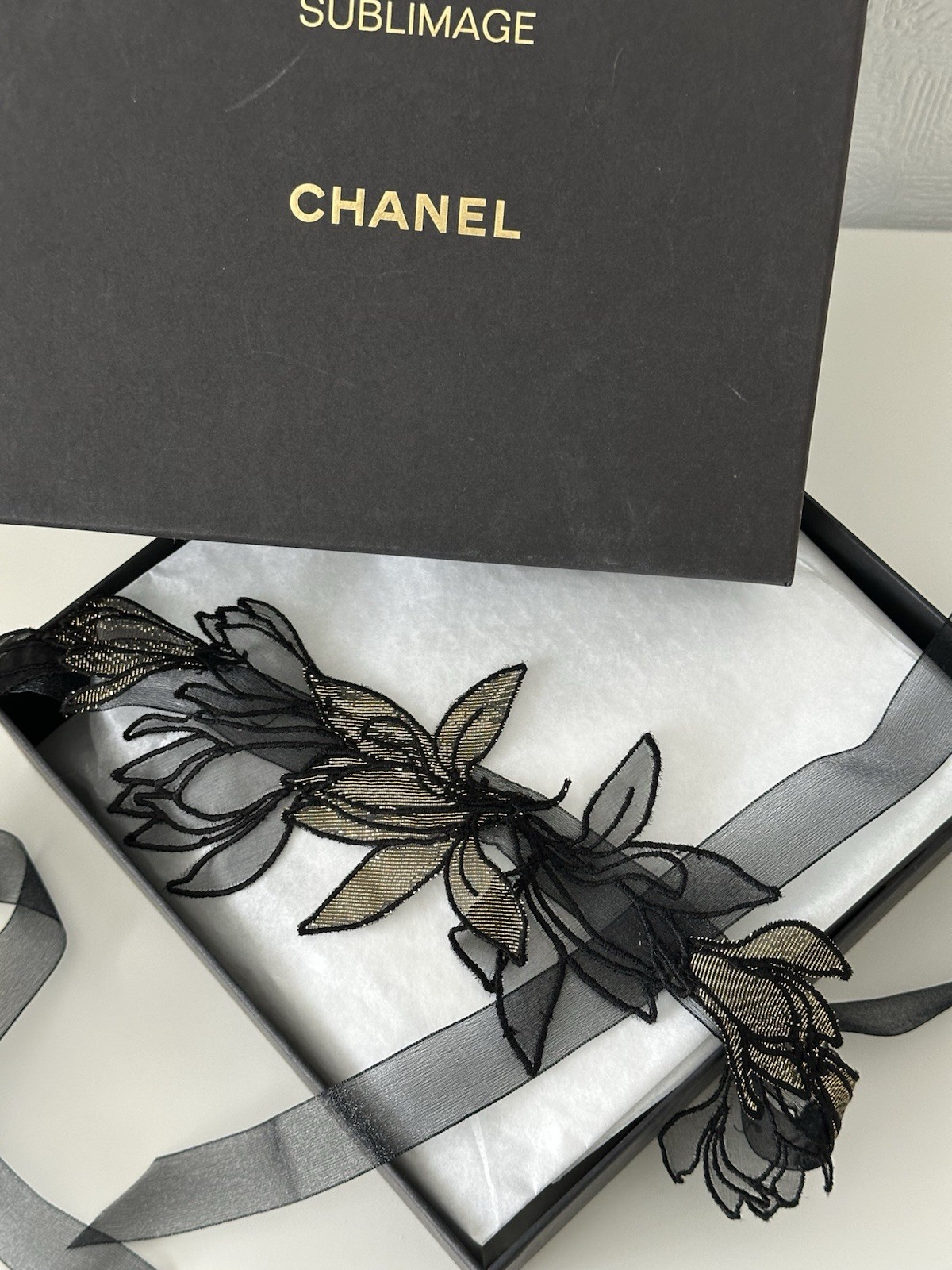 CHANEL Sublimage Headband Rare Boutique Hair Accessory Black Gold