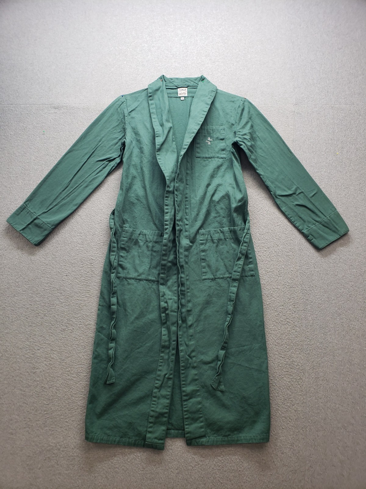 P Le Moult Women Lapel Robe XS Green Front Pockets Tie Waist Shawl Luxe Indoor
