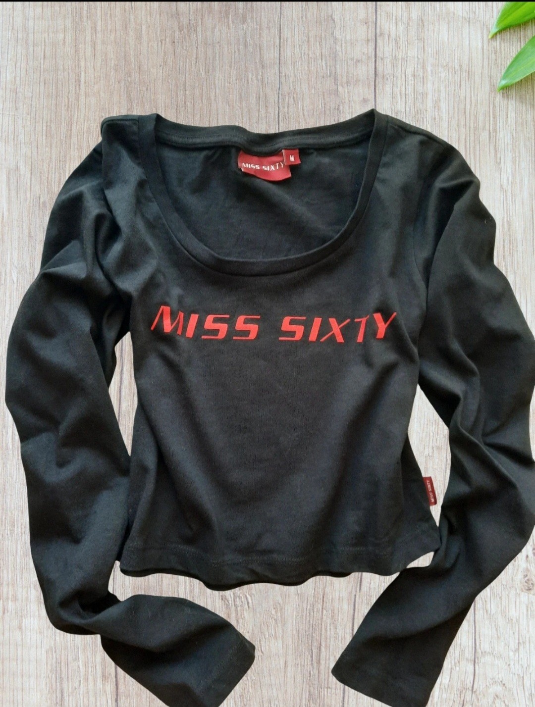 Vintage Miss Sixty Black Long Sleeve Crop Top Y2K Grunge Streetwear Shirt Size M