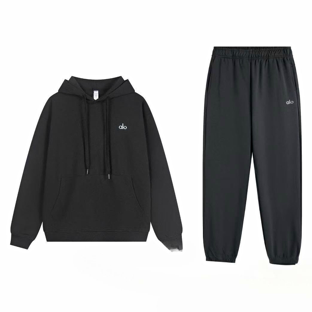 Alo UNISEX Black 2-Piece Sweatsuit Set Hoodie & Pants ALL SIZES