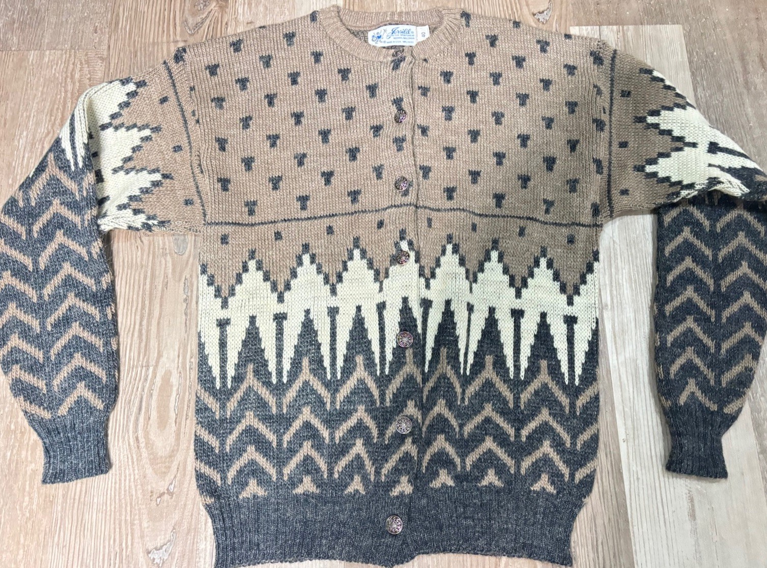 True Vintage Jersild Cardigan Womens Size 40 Brown Fair Isle Sweater Wool 60s