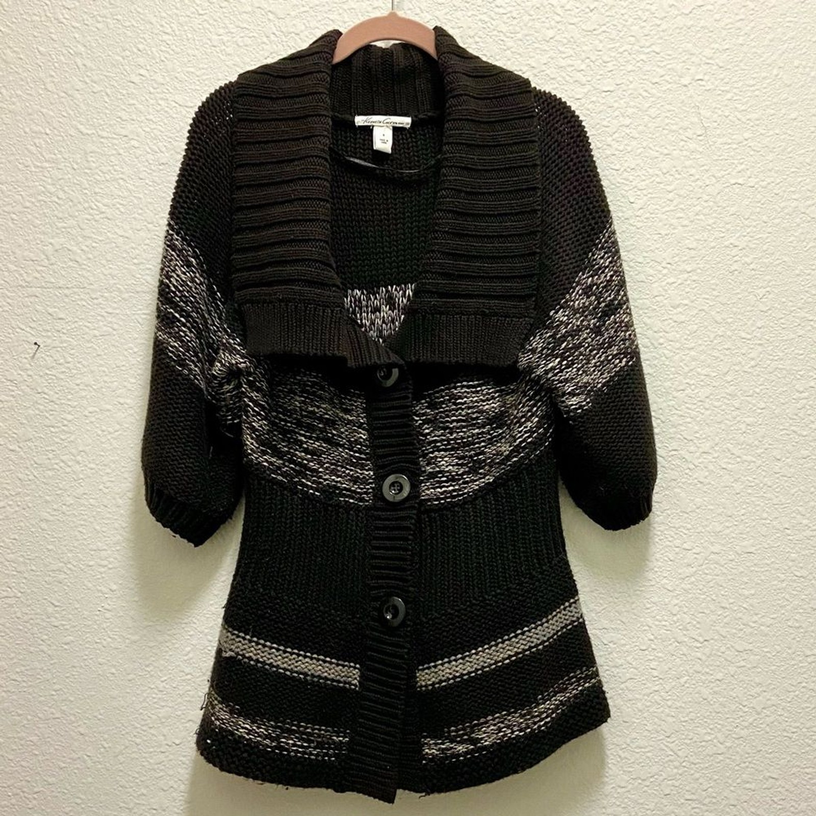 🆕 Kenneth Cole Cardigan w/ 3/4 Length Bishop Sleeve - Black & White
