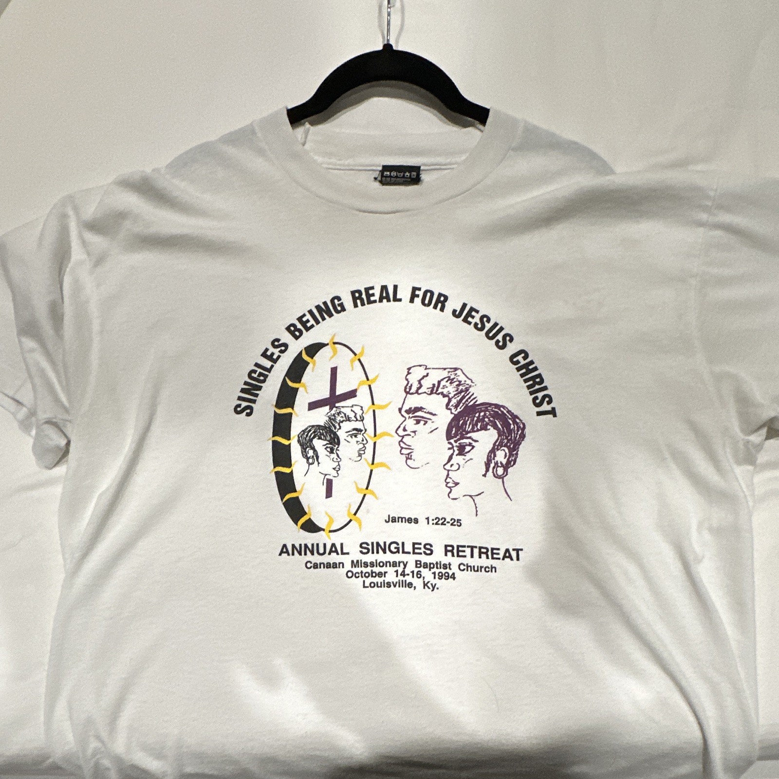 Best Men’s XL White Vintage 1990s Religious Graphic Crew Neck T-Shirt