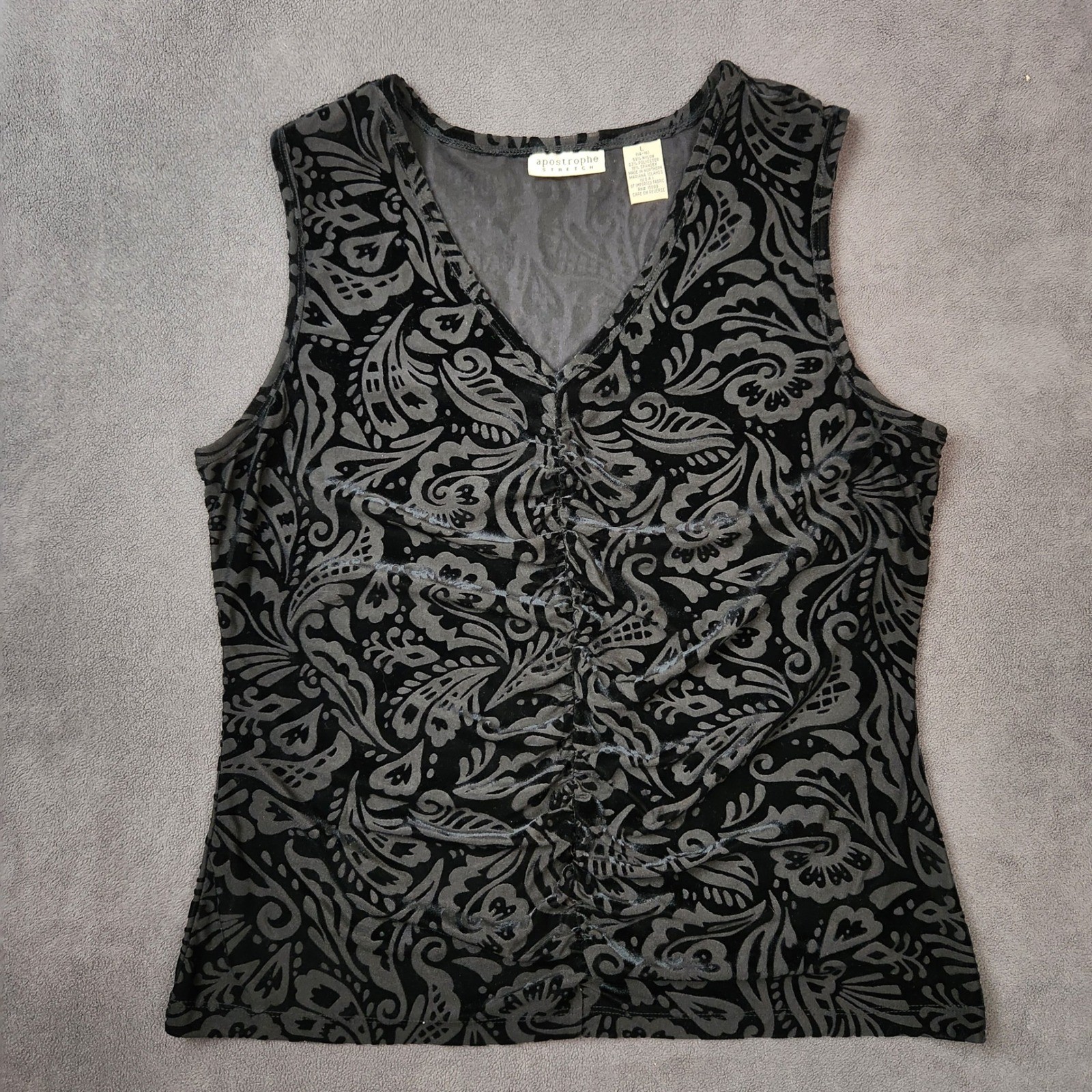 Vintage Apostrophe Top Womens Large Ruched Y2K 90s Velvet Burnout Whimsigoth