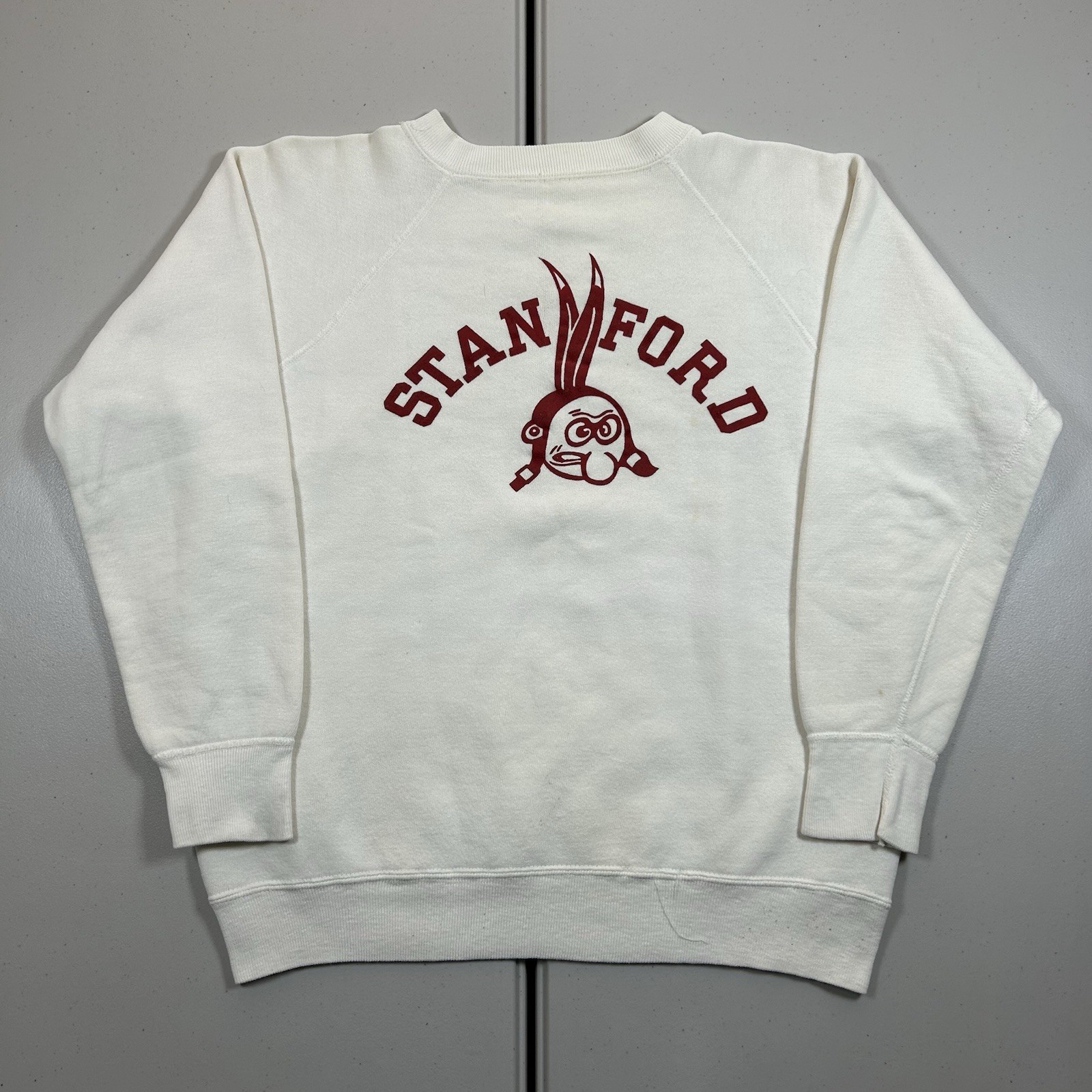 Rare Vintage Late 60s Stanford University Flock Sweatshirt Banned Chief Logo Sma