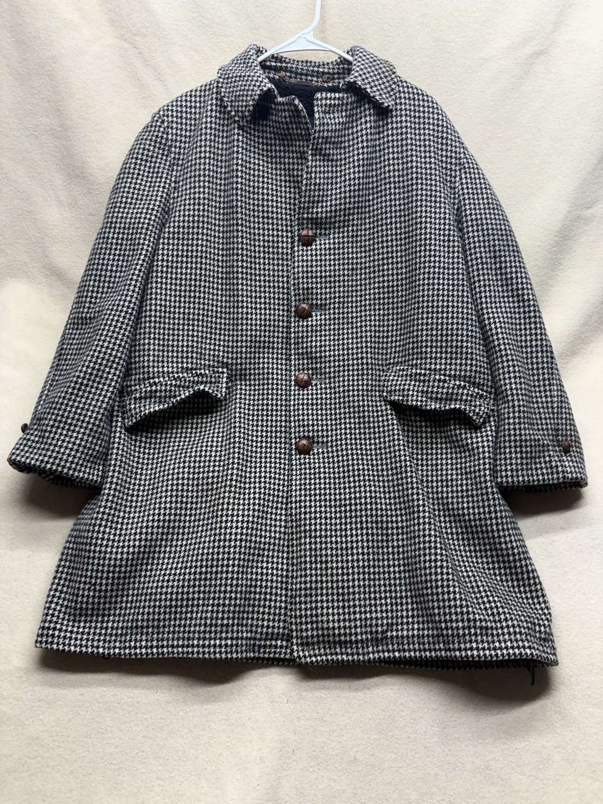 Vintage 50s 60s McGregor Wool Houndstooth Car Coat Sherpa Jacket Size 42 USA