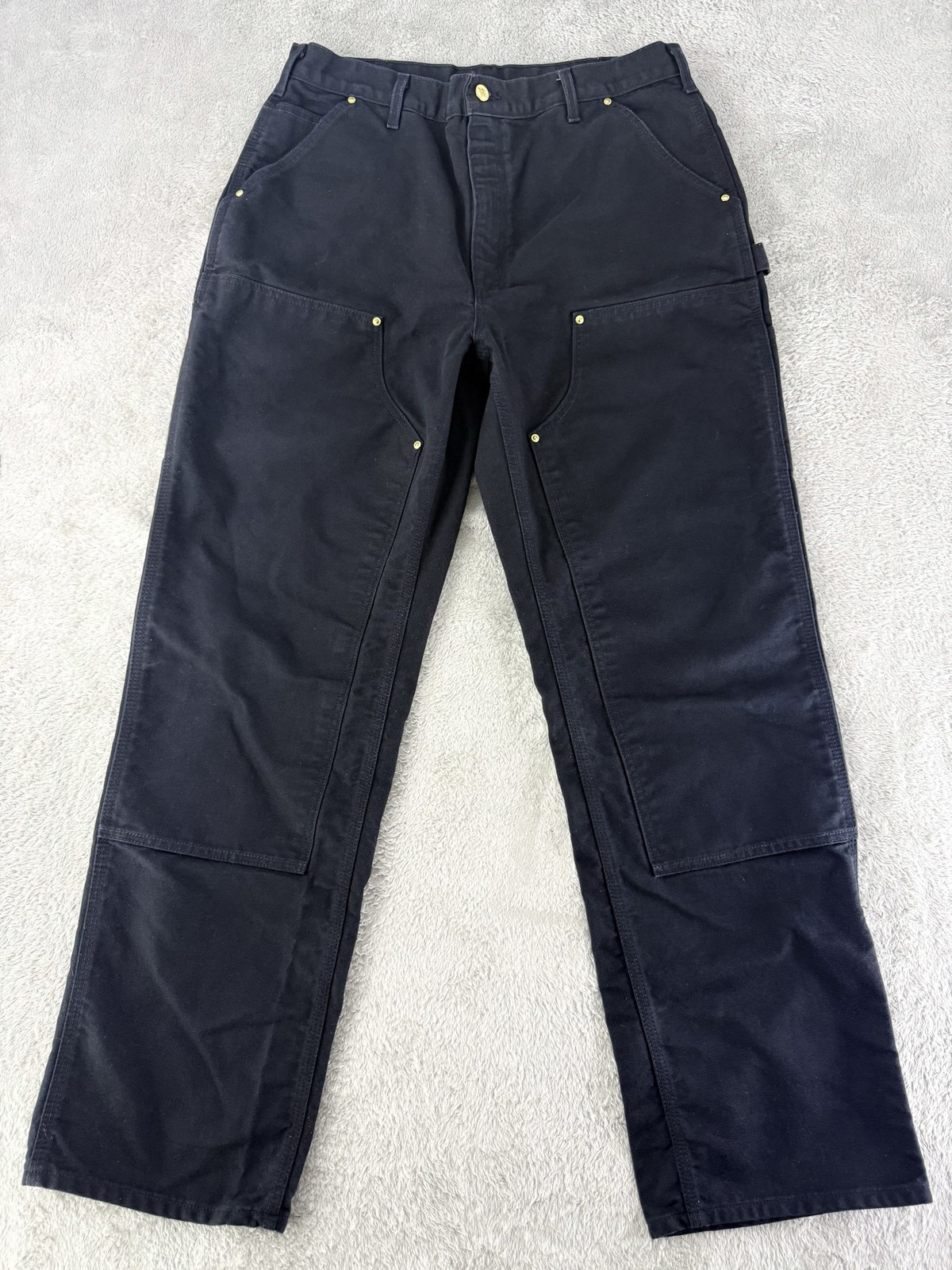 Vintage Carhartt Pants Mens 36 Black B01 Canvas Double Knee Loose Fit Union USA