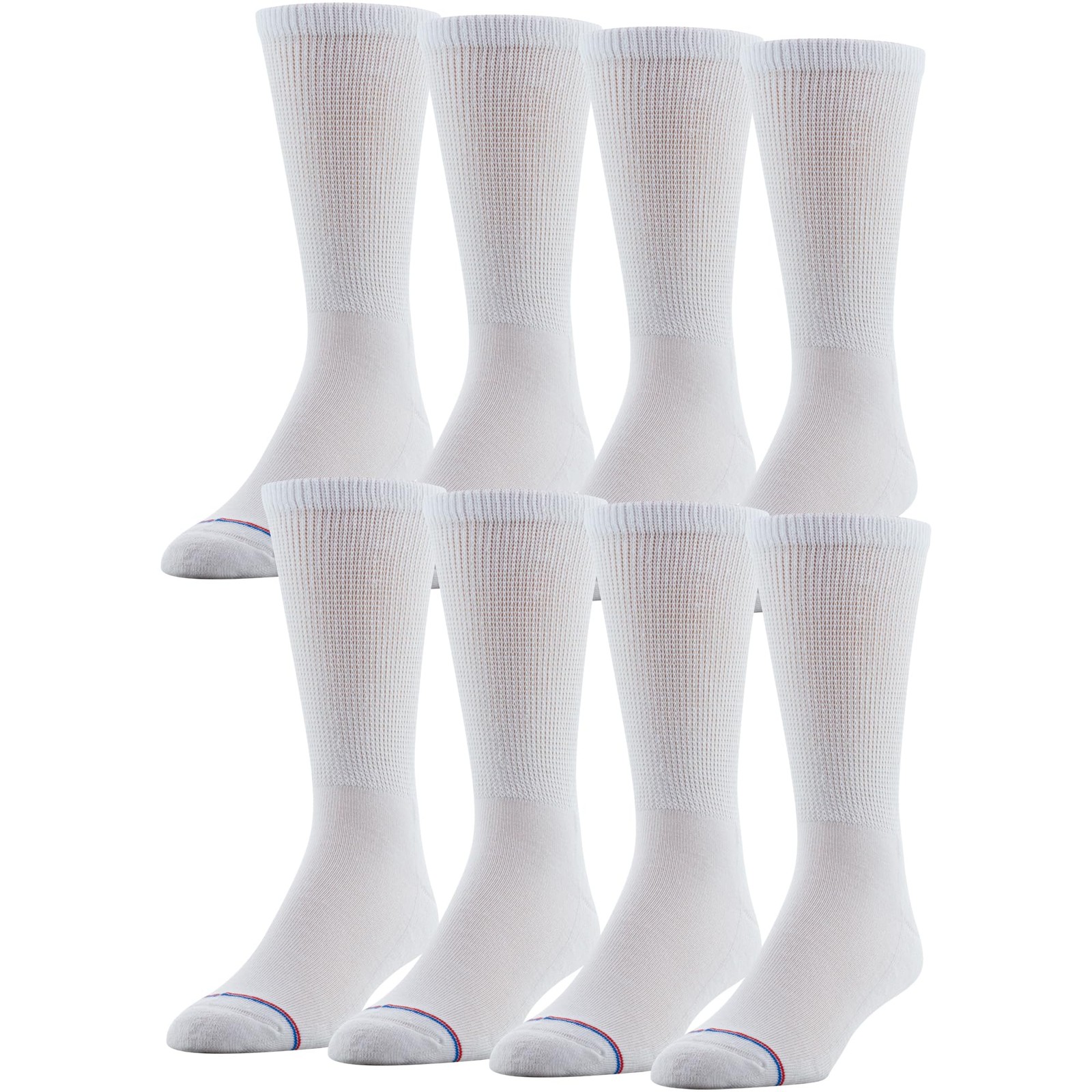 MediPeds unisex-adult Crew Socks With Men\'s 12-15, White (8-pairs) 