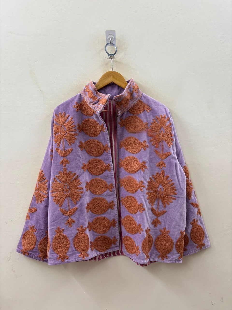 Women’s Purple Velvet Jacket Heavy Embroidery Floral Bohemian Ethnic Coat