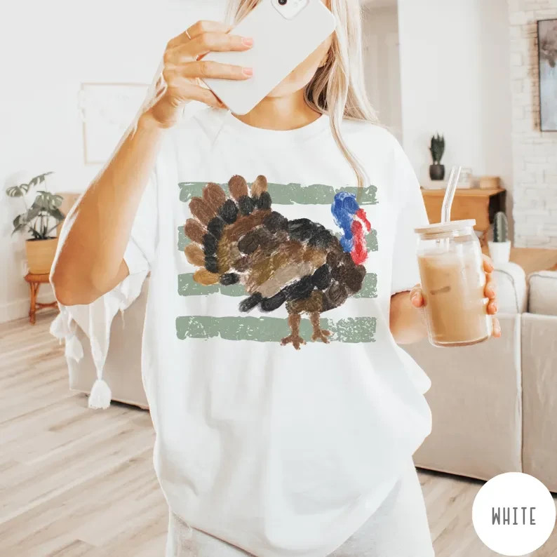 Vintage Retro Thanksgiving Turkey, Shirt, Vintage 90s Painted Turkey T-Shirt