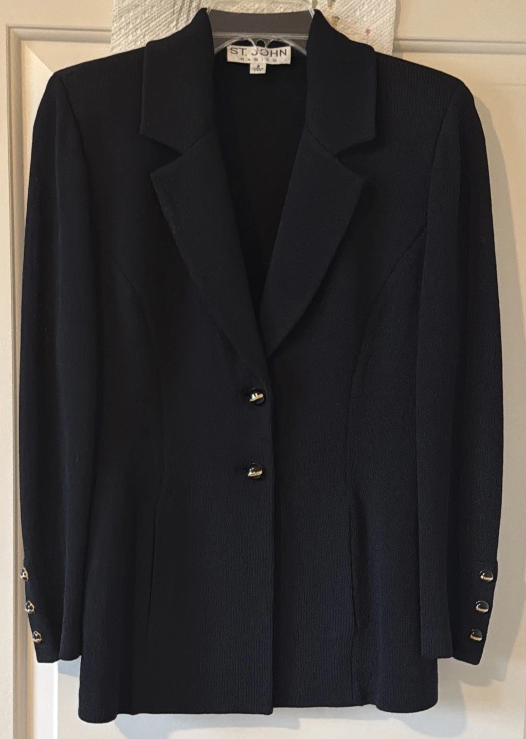 Vintage St John Basics Black 2 Button Knit Blazer Jacket Size 2 Made In USA