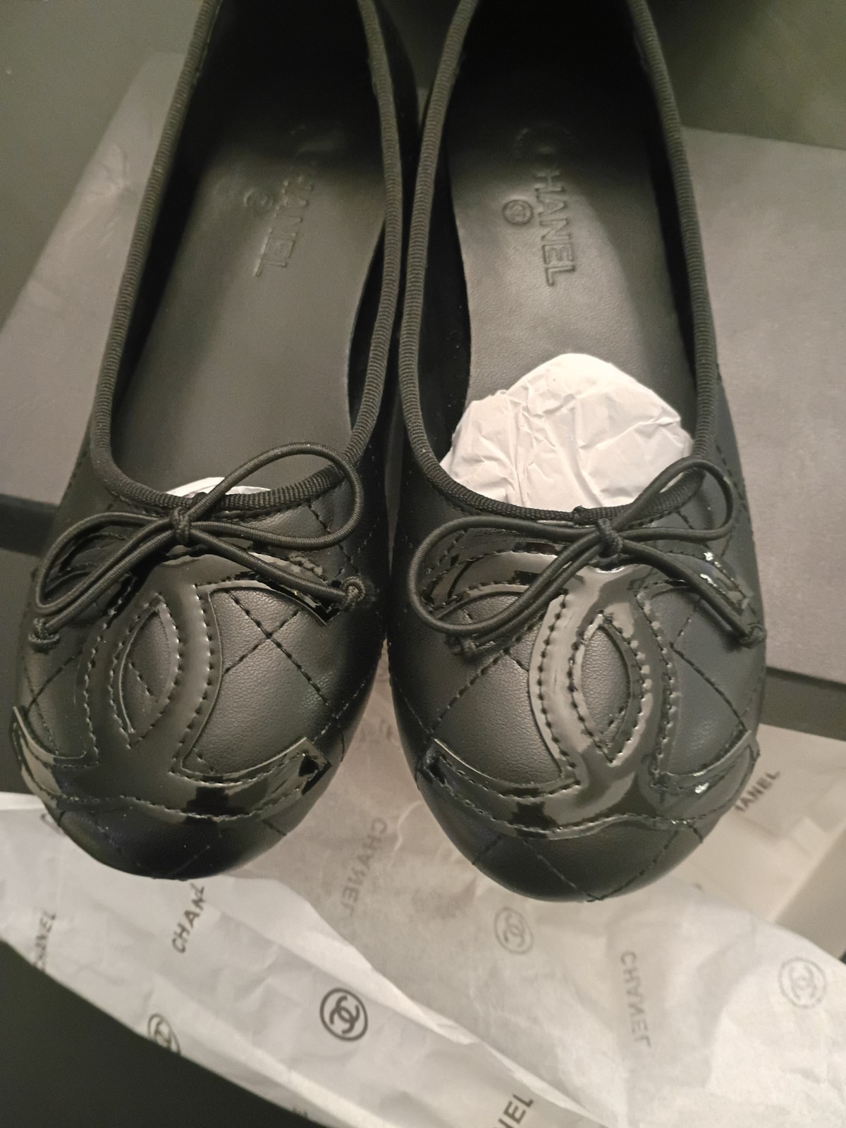 CHANEL CC Black Cambon Ballet Shoe 7.5 AUTHENTIC BRAND NEW IN BOX