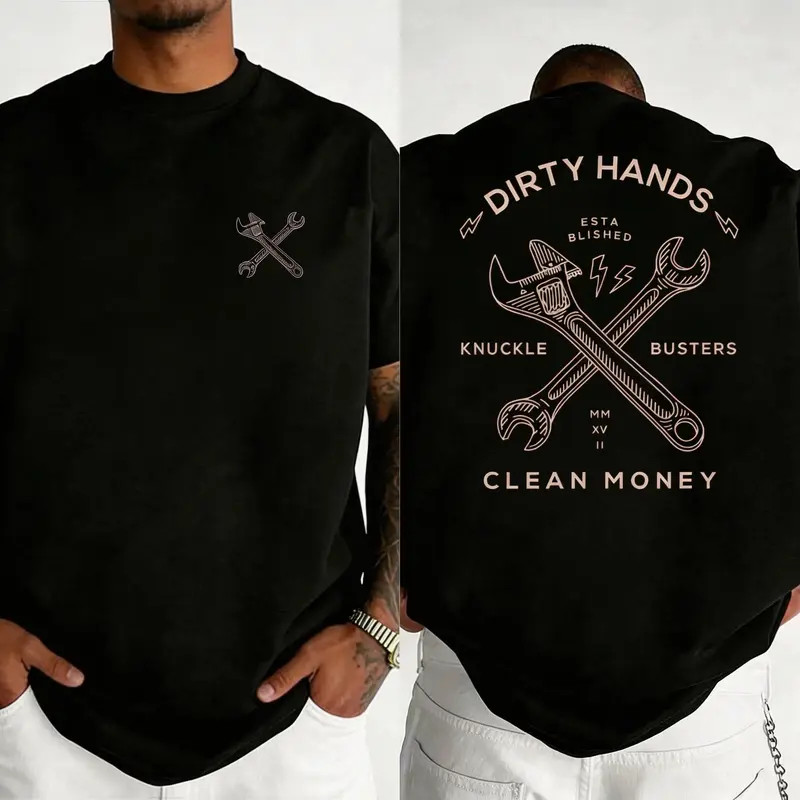 Dirty Hands Clean Money Wrench Workwear Graphic Cotton Unisex T-shirt