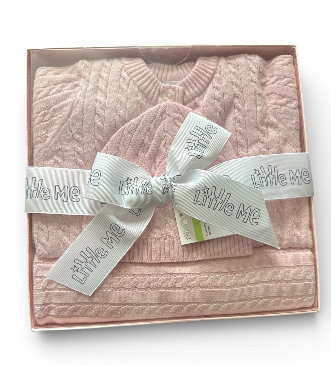 Little Me 3 Piece Sweater Gift Set Sweater Hat Blanket Pink Baby Girl 3 Mo.