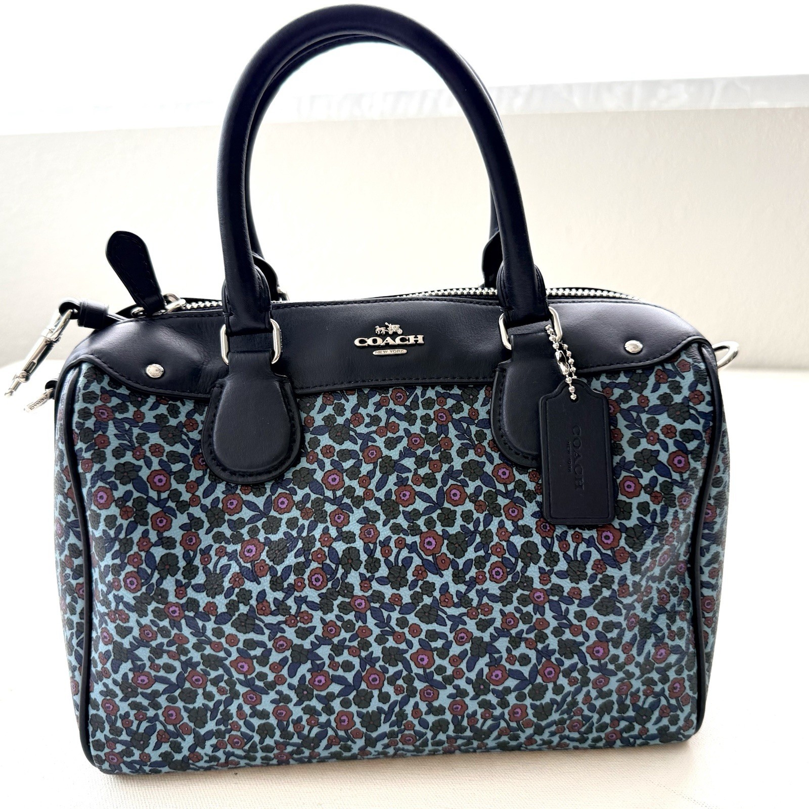 NWT Coach Mini Bennett Satchel Ranch Floral Canvas Print + Leather  Blue F59445