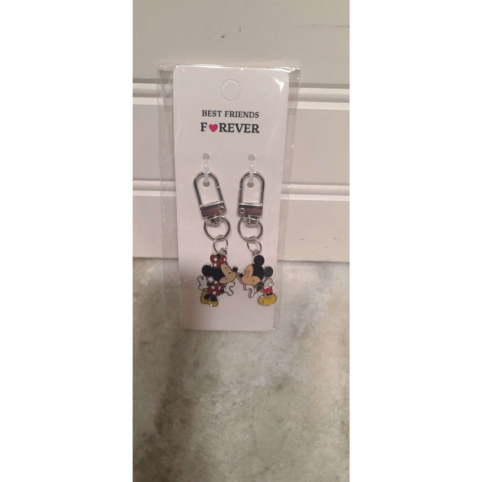 Disney BFF Mickey and Minnie Enamel Zipper Pulls Silver Hardware