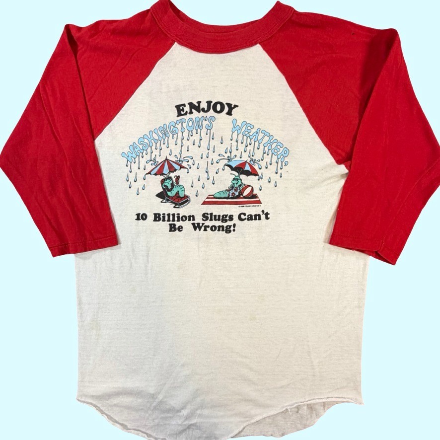 Vintage 1986 Washington Weather Slugs T Shirt 3/4 Sleeve Raglan USA Made