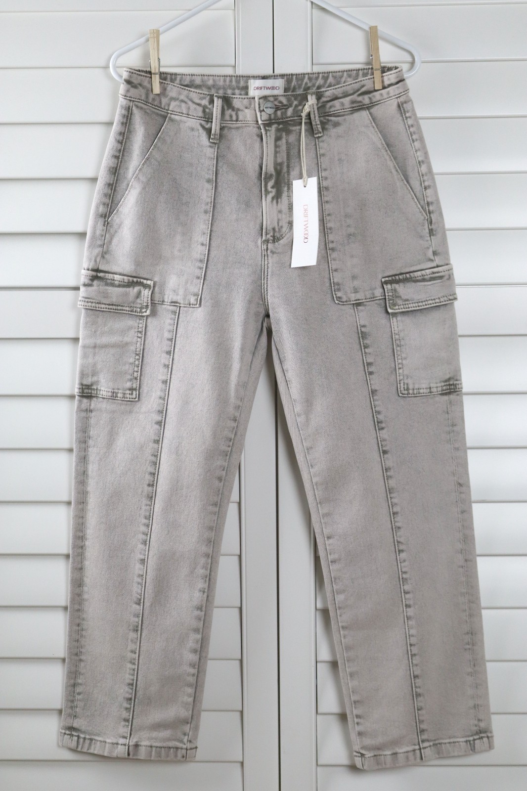 DRIFTWOOD NWT $139 Free People Royce Cargo Straight Leg Acid Taupe Jeans Size 8