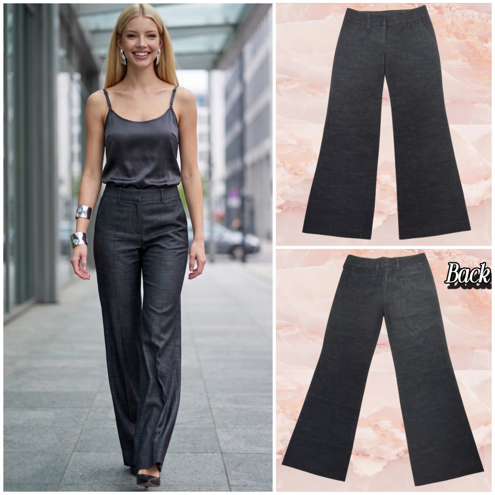 BCX Juniors Size 7 Dark Gray Wide Leg Trousers Textured Career Dress Pants 