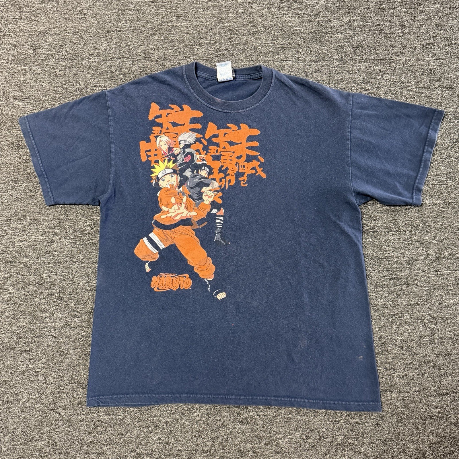 Naruto Team 7 Japanese Kanji Faded Navy Blue Anime GRAIL Shirt Vintage Y2K Sz L