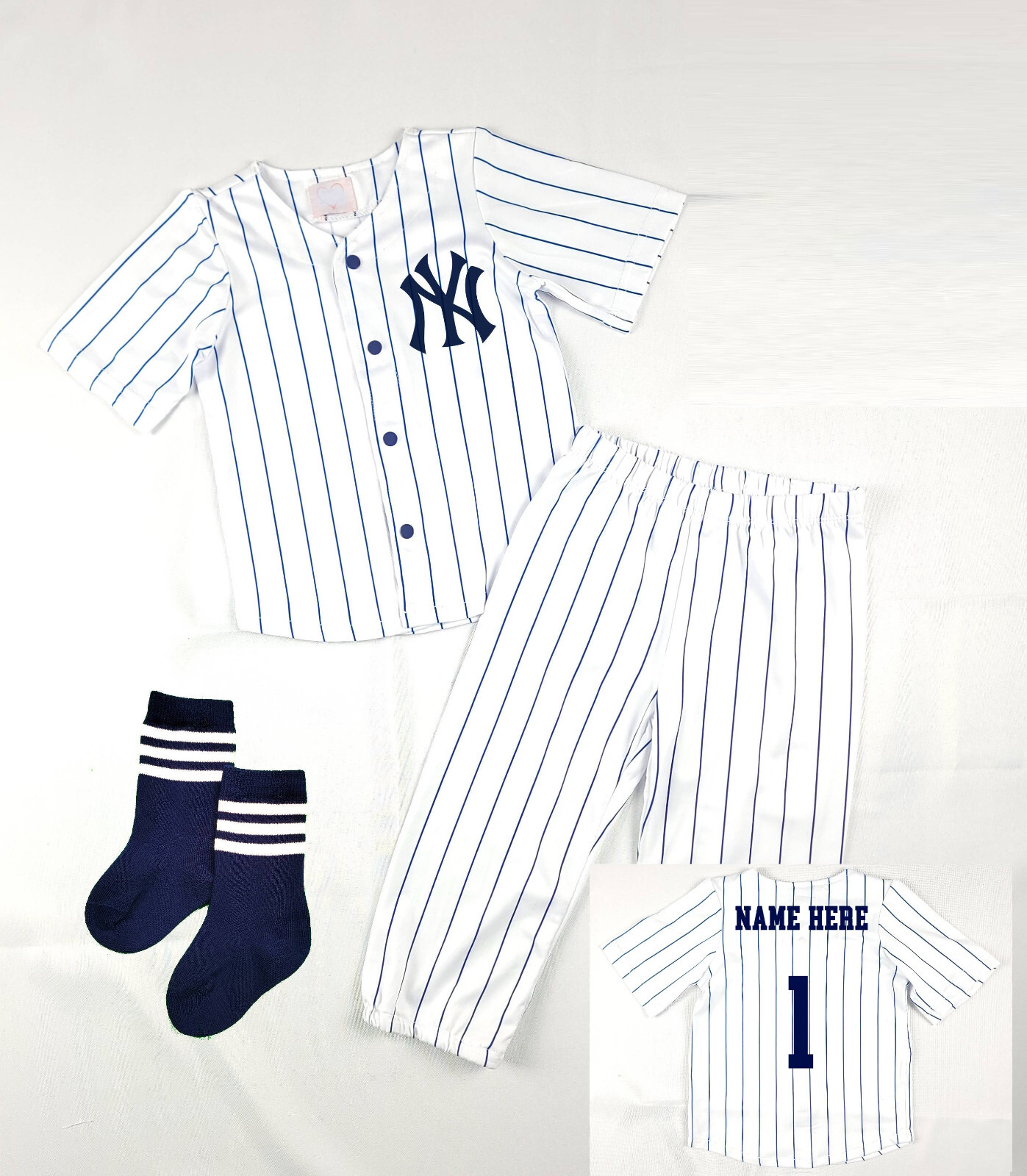 Personalized Jersey Navy Blue Pinstripe Pants Socks