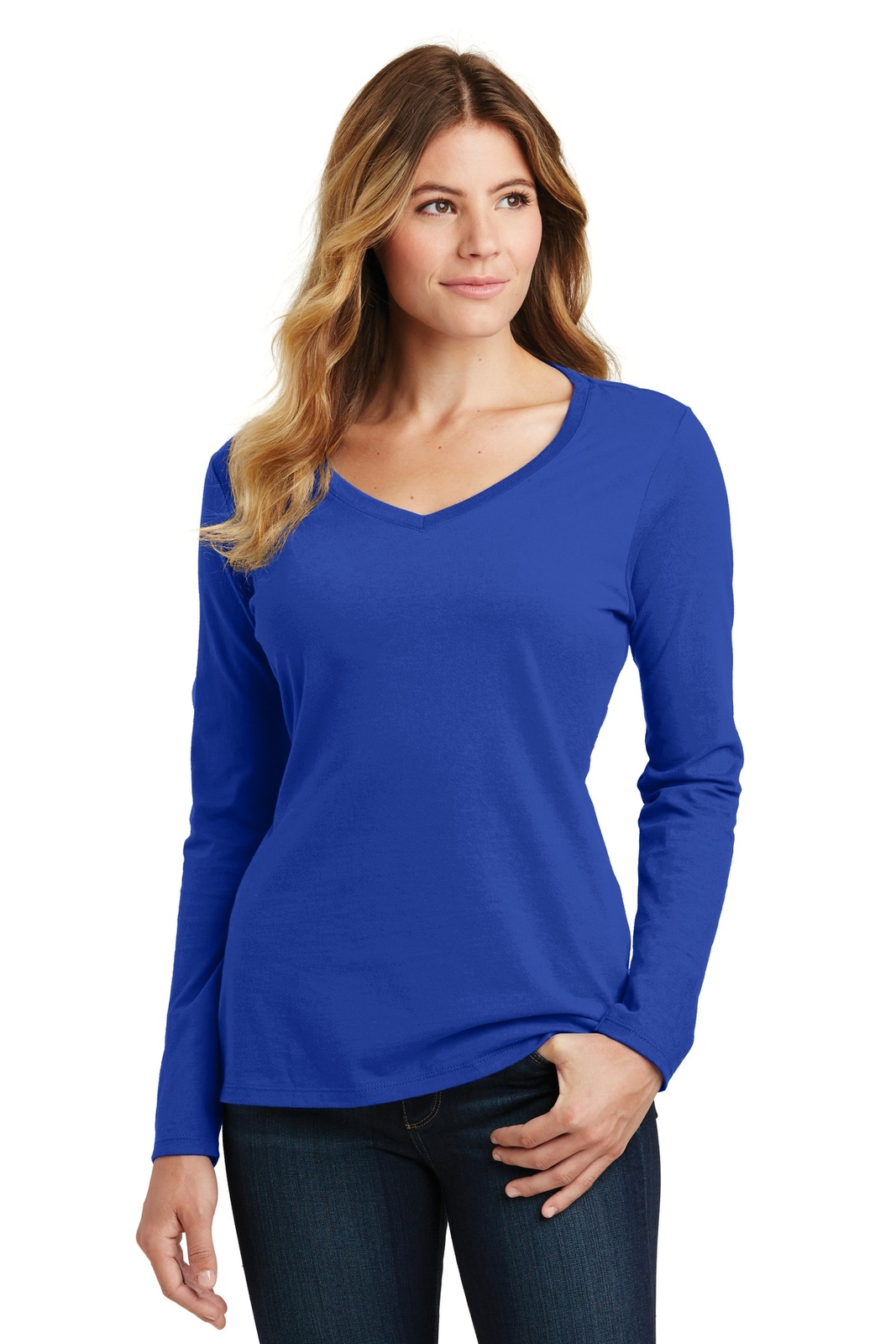 Port & Company LPC450VLS Womens Long Sleeve Fan Favorite V Neck Stylish T-Shirt