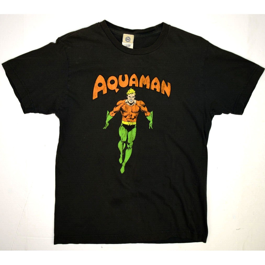 Vintage Y2K Aquaman DC Comics T-Shirt Mens S Black Orange Green Aquaman 2006