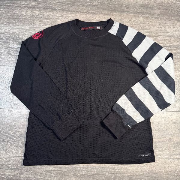 Y2K Volcom Skateboarding Stone Logo Striped Long Sleeve Mesh Shirt Large