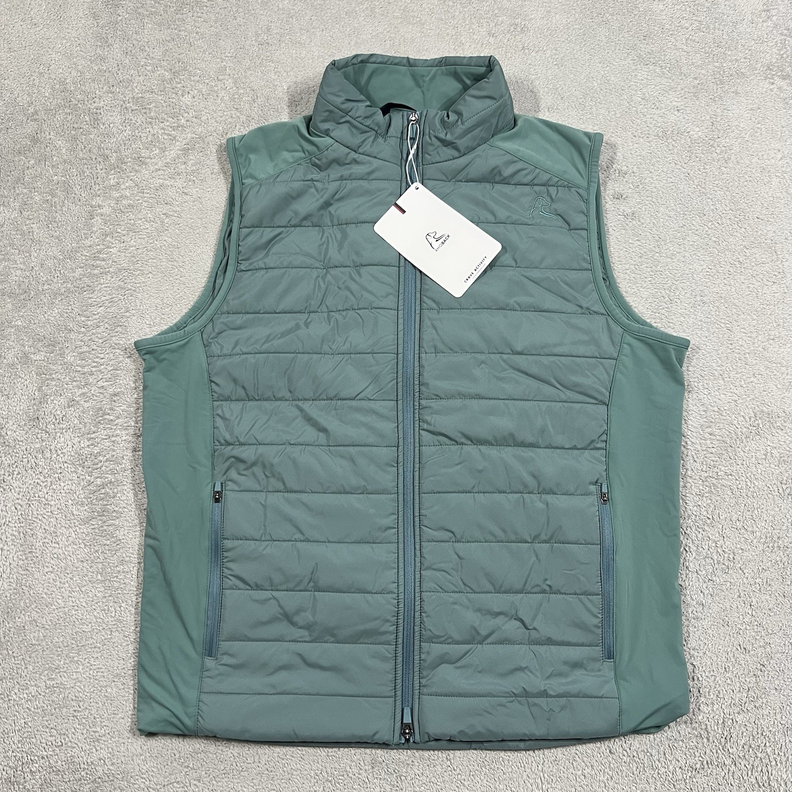 Rhoback Fulton Vest Mens Large Green Performance Quilted Golf Full Zip